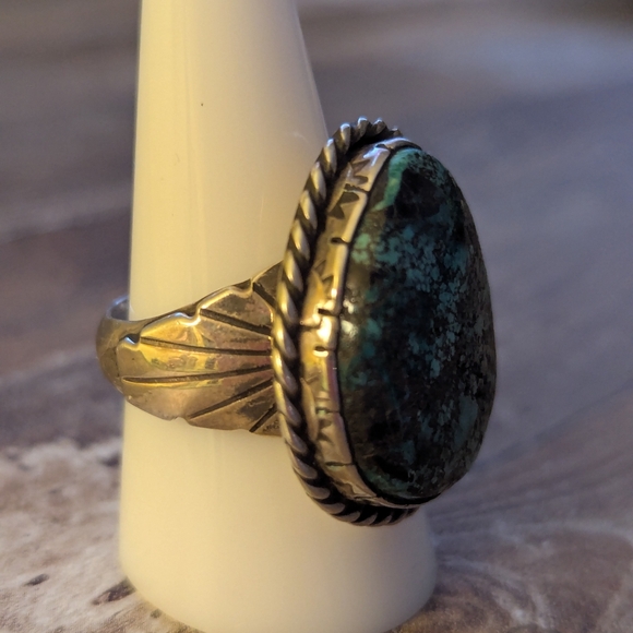 Vintage Navajo Native Turquoise Ring Size 10 - Picture 2 of 11